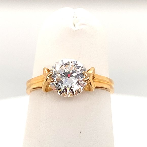 14K Solid Yellow Gold CZ Engagement Ring - Picture 1 of 8
